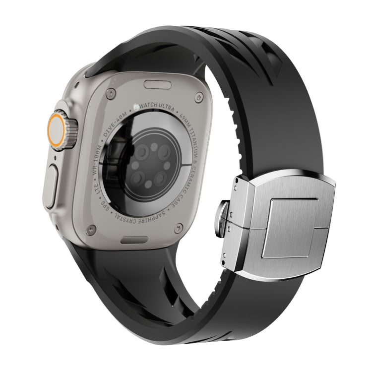 For Apple Watch 44mm / 45mm / 46mm / 49mm Tailor Stainless Steel Silver Butterfly Buckle Silicone Watch Band(Black) - free shipping - PMC TechLife - Order now!