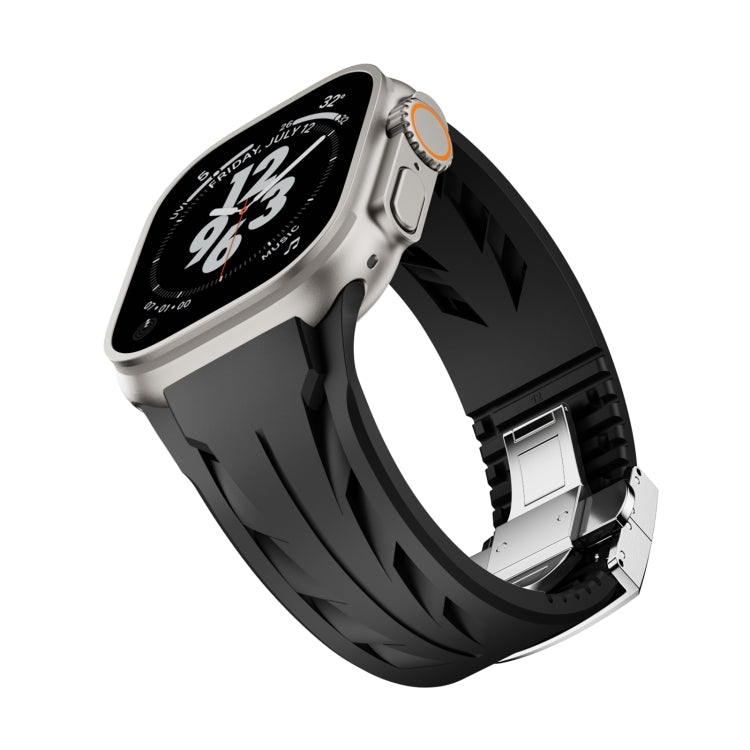 For Apple Watch 44mm / 45mm / 46mm / 49mm Tailor Stainless Steel Silver Butterfly Buckle Silicone Watch Band(Black) - free shipping - PMC TechLife - Order now!