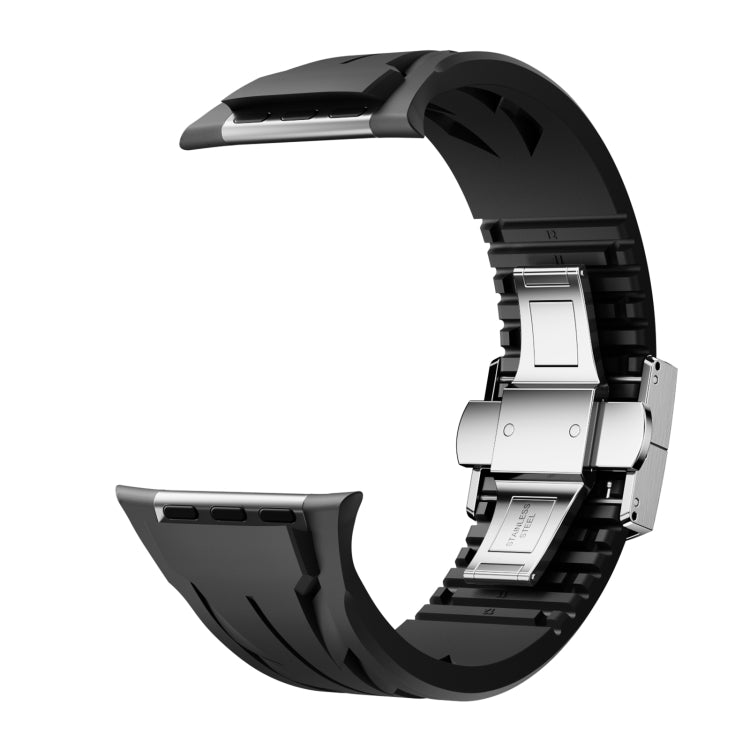 For Apple Watch 44mm / 45mm / 46mm / 49mm Tailor Stainless Steel Silver Butterfly Buckle Silicone Watch Band(Black) - free shipping - PMC TechLife - Order now!