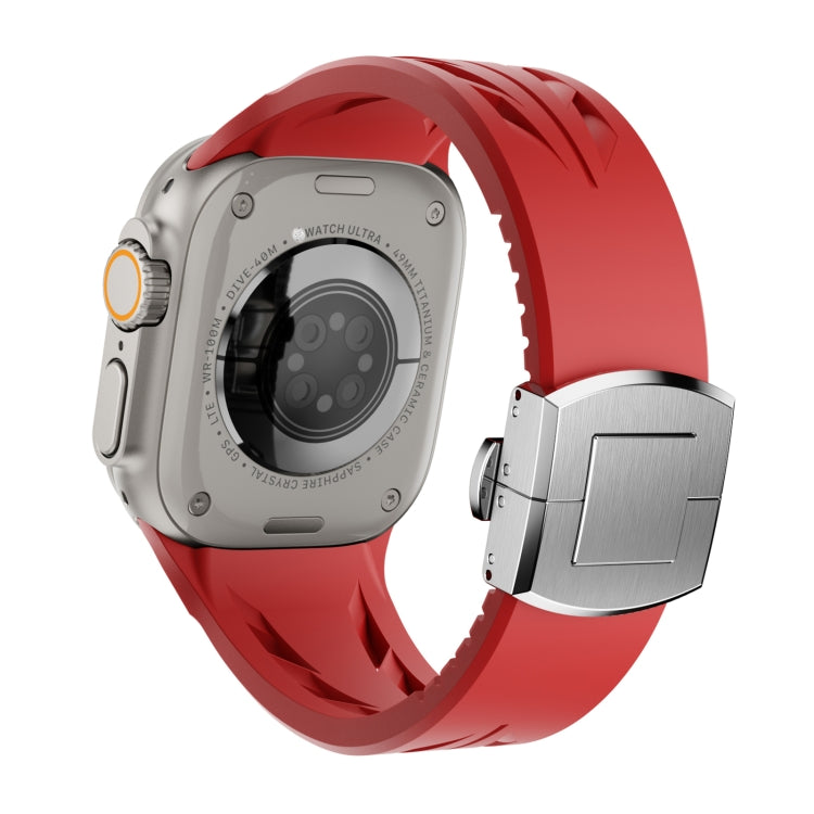For Apple Watch 44mm / 45mm / 46mm / 49mm Tailor Stainless Steel Silver Butterfly Buckle Silicone Watch Band(Red) - free shipping - PMC TechLife - Order now!