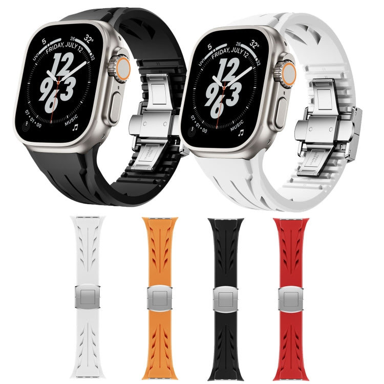 For Apple Watch 44mm / 45mm / 46mm / 49mm Tailor Stainless Steel Silver Butterfly Buckle Silicone Watch Band(White) - free shipping - PMC TechLife - Order now!