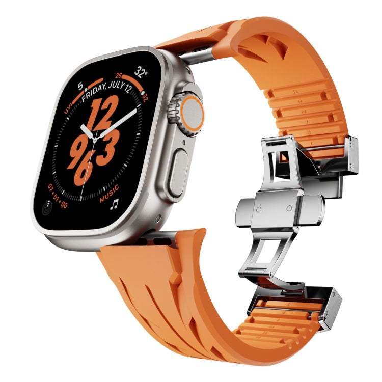 For Apple Watch 44mm / 45mm / 46mm / 49mm Tailor Stainless Steel Silver Butterfly Buckle Silicone Watch Band(Black) - free shipping - PMC TechLife - Order now!