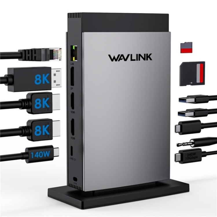 WAVLINK WL-UMD26 11 in 1 140W PD 3.1 USB-C 8K Displayport Charging Docking Station - free shipping - PMC TechLife - Order now!