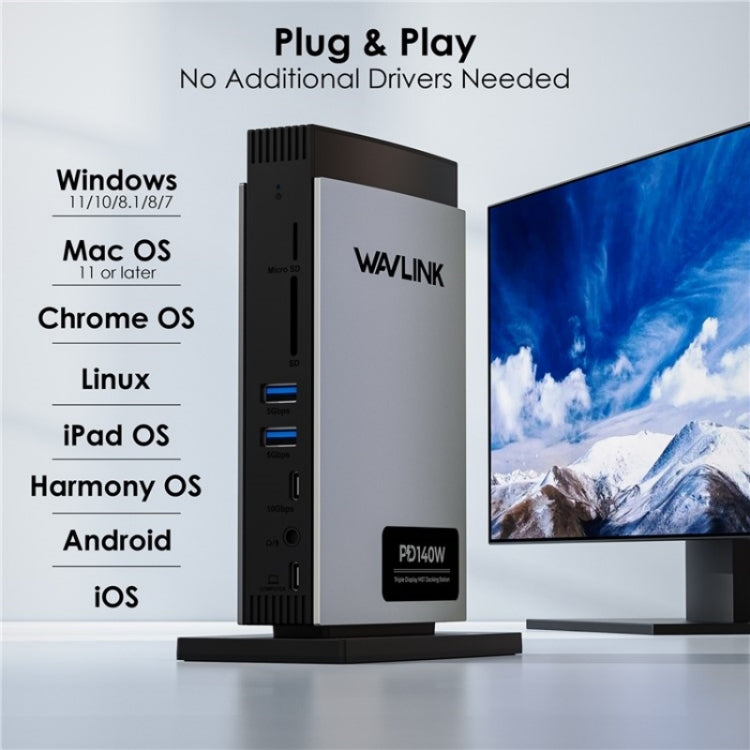 WAVLINK WL-UMD26 11 in 1 140W PD 3.1 USB-C 8K Displayport Charging Docking Station - free shipping - PMC TechLife - Order now!
