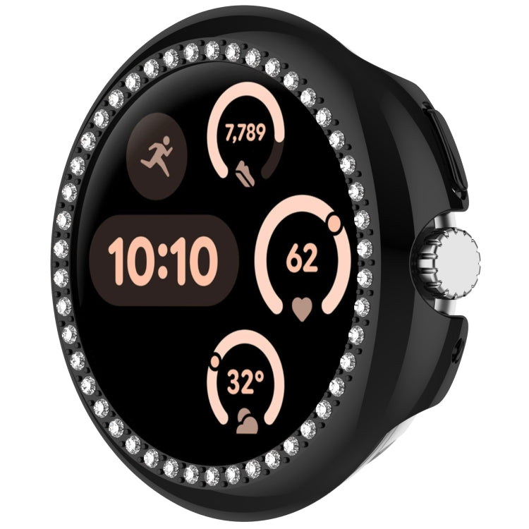 For Google Pixel Watch 3 45mm Diamond Electroplated PC Half Coverage Watch Protective Case(Black) - Watch Cases by PMC TechLife | Online Shopping South Africa | PMC TechLife | Buy Now Pay Later Mobicred