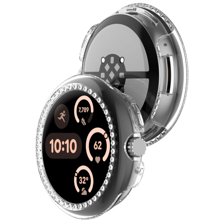 For Google Pixel Watch 3 45mm Diamond Electroplated PC Half Coverage Watch Protective Case(Transparent Color) - Watch Cases by PMC TechLife | Online Shopping South Africa | PMC TechLife | Buy Now Pay Later Mobicred