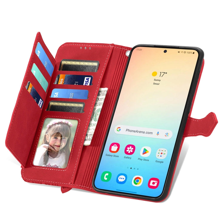 For Samsung Galaxy S25 5G Embossed Flower Zipper Leather Phone Case(Red) - Galaxy S25 5G Cases by PMC TechLife | Online Shopping South Africa | PMC TechLife | Buy Now Pay Later Mobicred