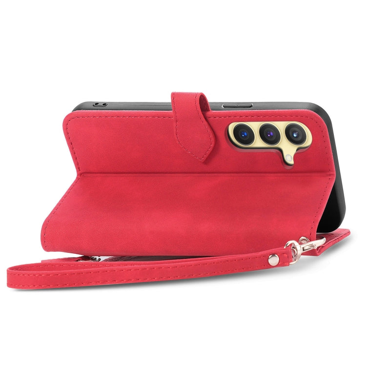 For Samsung Galaxy S25 5G Embossed Flower Zipper Leather Phone Case(Red) - Galaxy S25 5G Cases by PMC TechLife | Online Shopping South Africa | PMC TechLife | Buy Now Pay Later Mobicred