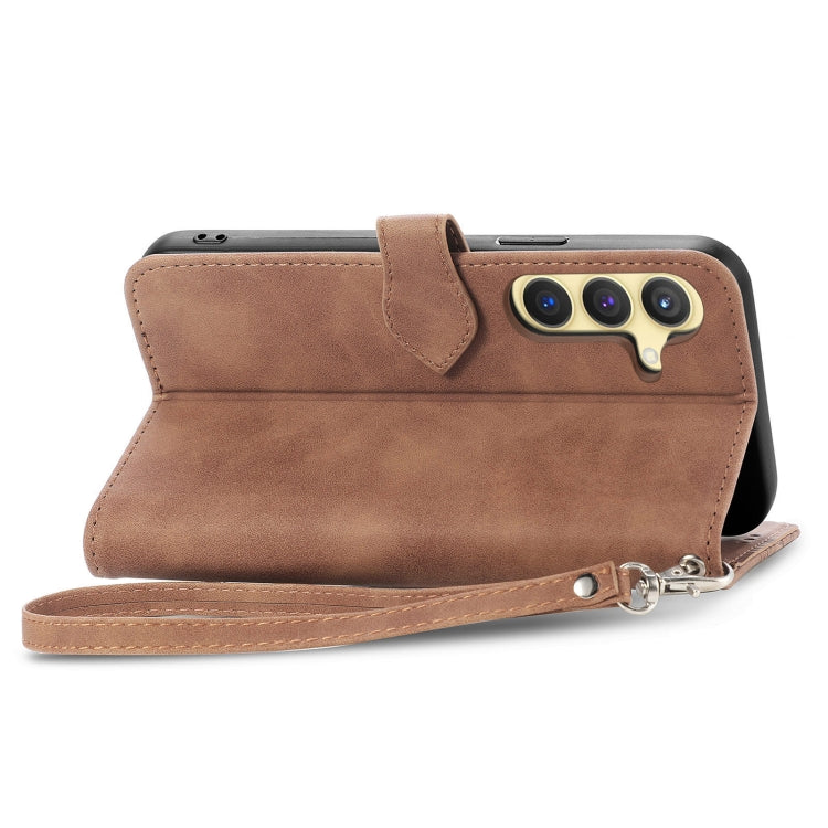 For Samsung Galaxy S25 5G Embossed Flower Zipper Leather Phone Case(Brown) - Galaxy S25 5G Cases by PMC TechLife | Online Shopping South Africa | PMC TechLife | Buy Now Pay Later Mobicred