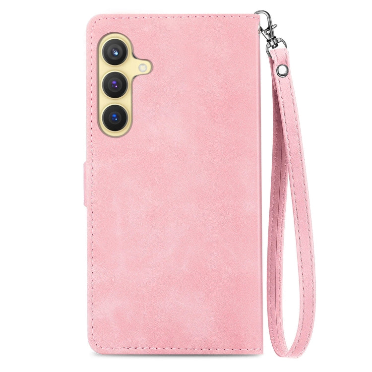For Samsung Galaxy S25+ 5G Embossed Flower Zipper Leather Phone Case(Pink) - Galaxy S25+ 5G Cases by PMC TechLife | Online Shopping South Africa | PMC TechLife | Buy Now Pay Later Mobicred