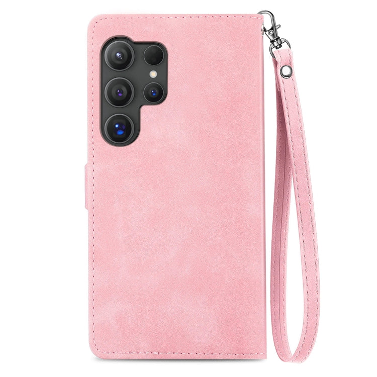 For Samsung Galaxy S25 Ultra 5G Embossed Flower Zipper Leather Phone Case(Pink) - Galaxy S25 Ultra 5G Cases by PMC TechLife | Online Shopping South Africa | PMC TechLife | Buy Now Pay Later Mobicred