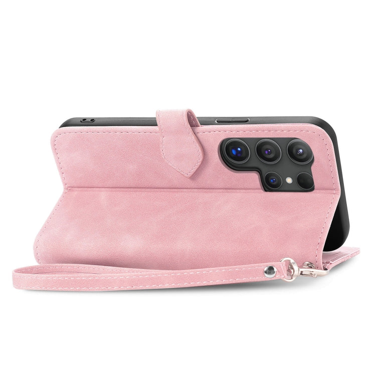 For Samsung Galaxy S25 Ultra 5G Embossed Flower Zipper Leather Phone Case(Pink) - Galaxy S25 Ultra 5G Cases by PMC TechLife | Online Shopping South Africa | PMC TechLife | Buy Now Pay Later Mobicred