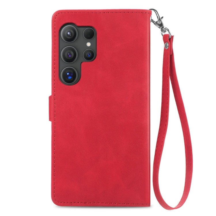 For Samsung Galaxy S25 Ultra 5G Embossed Flower Zipper Leather Phone Case(Red) - Galaxy S25 Ultra 5G Cases by PMC TechLife | Online Shopping South Africa | PMC TechLife | Buy Now Pay Later Mobicred