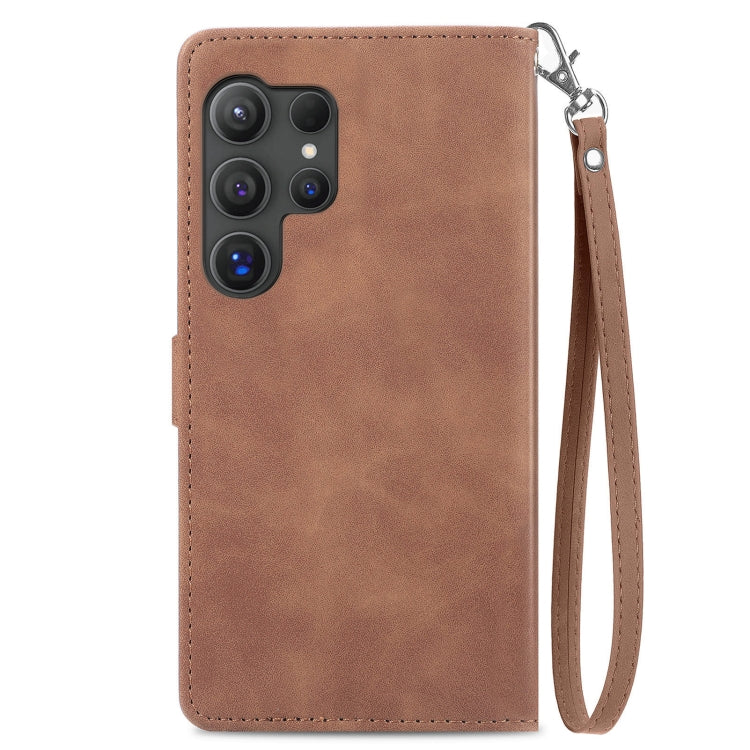 For Samsung Galaxy S25 Ultra 5G Embossed Flower Zipper Leather Phone Case(Brown) - Galaxy S25 Ultra 5G Cases by PMC TechLife | Online Shopping South Africa | PMC TechLife | Buy Now Pay Later Mobicred