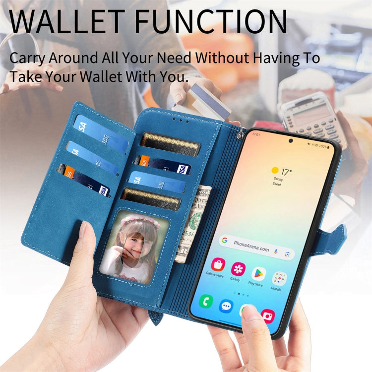For Samsung Galaxy S25+ 5G Embossed Flower Zipper Leather Phone Case(Blue) - Galaxy S25+ 5G Cases by PMC TechLife | Online Shopping South Africa | PMC TechLife | Buy Now Pay Later Mobicred