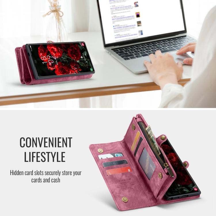 For Samsung Galaxy S25 Ultra 5G CaseMe 008 Detachable Multifunctional Leather Phone Case(Wine Red) - free shipping - PMC Jewellery - Order now!