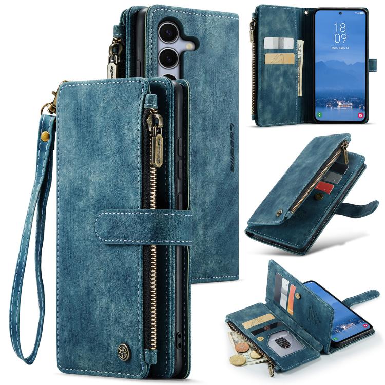 For Samsung Galaxy S25 5G CaseMe C30 Card Slots Zipper Wallet Leather Phone Case(Blue) - free shipping - PMC Jewellery - Order now!