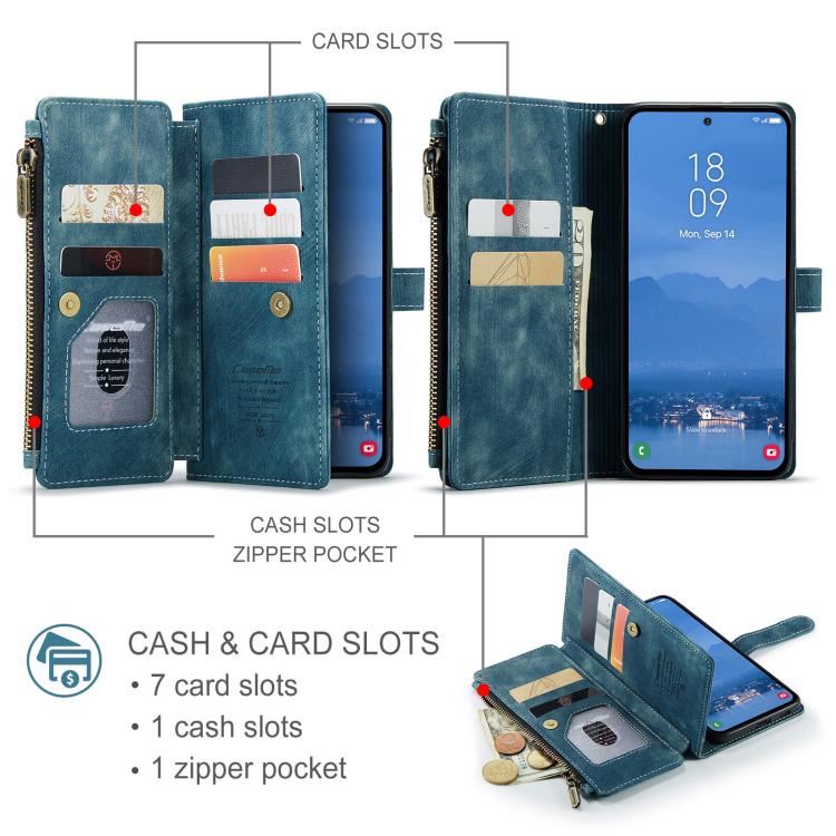 For Samsung Galaxy S25 5G CaseMe C30 Card Slots Zipper Wallet Leather Phone Case(Blue) - free shipping - PMC Jewellery - Order now!