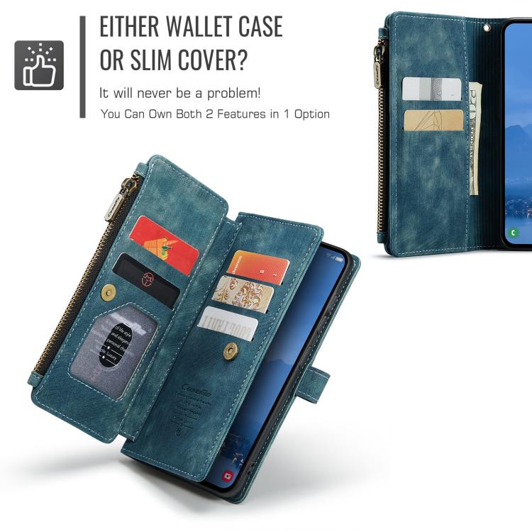 For Samsung Galaxy S25 5G CaseMe C30 Card Slots Zipper Wallet Leather Phone Case(Blue) - free shipping - PMC Jewellery - Order now!