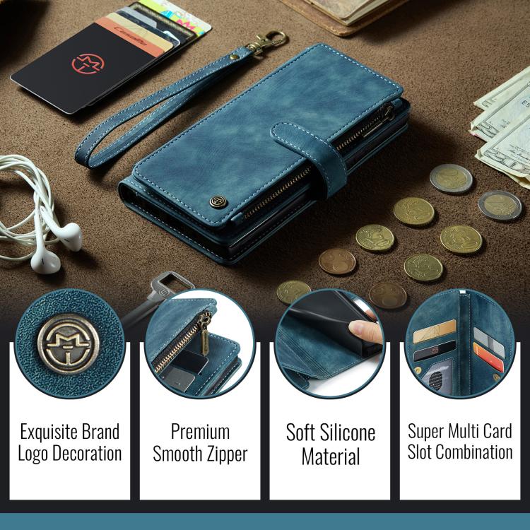 For Samsung Galaxy S25 5G CaseMe C30 Card Slots Zipper Wallet Leather Phone Case(Blue) - free shipping - PMC Jewellery - Order now!