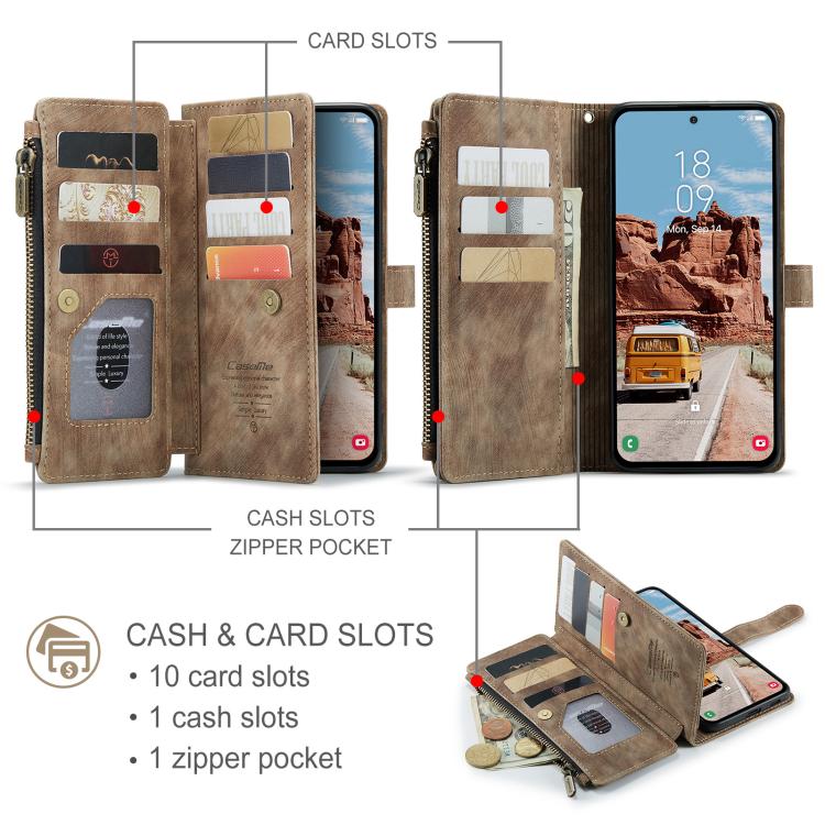 For Samsung Galaxy S25+ 5G CaseMe C30 Card Slots Zipper Wallet Leather Phone Case(Brown) - free shipping - PMC Jewellery - Order now!
