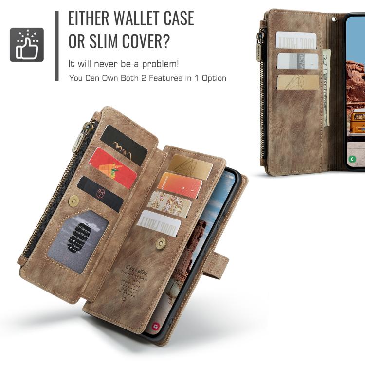 For Samsung Galaxy S25+ 5G CaseMe C30 Card Slots Zipper Wallet Leather Phone Case(Brown) - free shipping - PMC Jewellery - Order now!