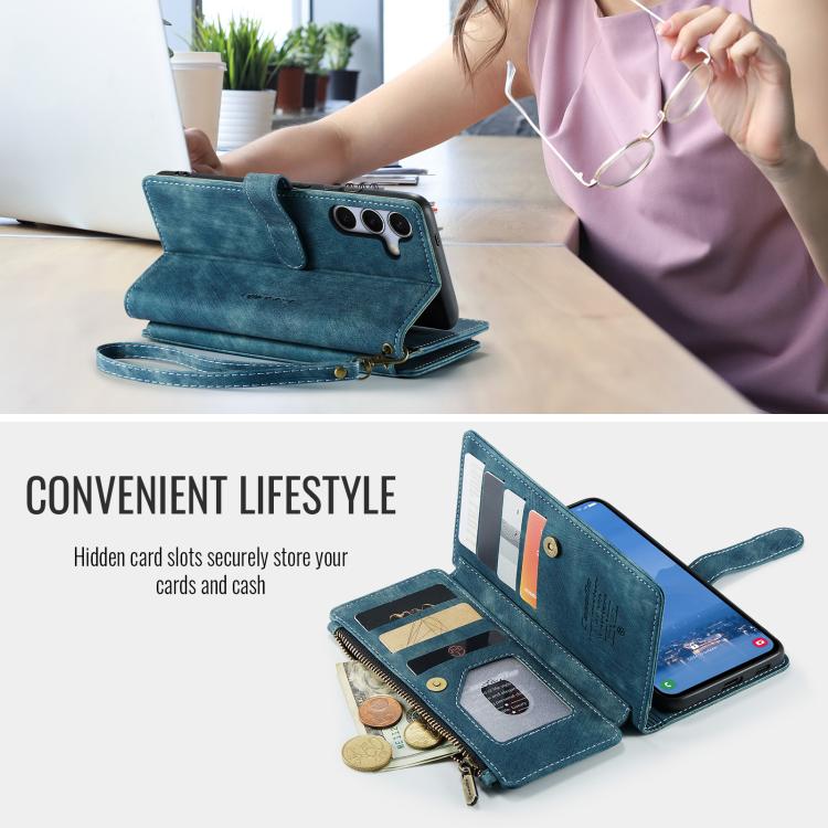 For Samsung Galaxy S25+ 5G CaseMe C30 Card Slots Zipper Wallet Leather Phone Case(Blue) - free shipping - PMC Jewellery - Order now!