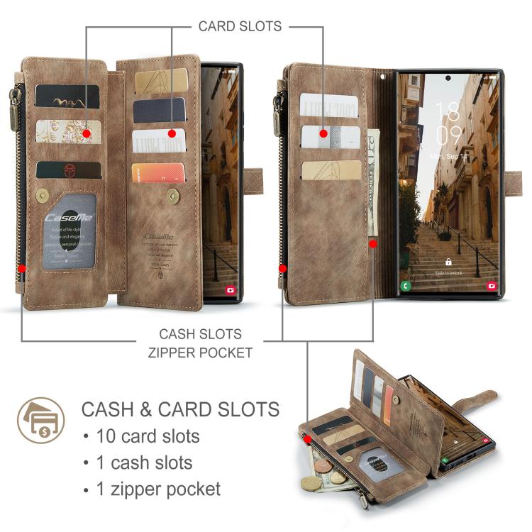 For Samsung Galaxy S25 Ultra 5G CaseMe C30 Card Slots Zipper Wallet Leather Phone Case(Brown) - free shipping - PMC TechLife - Order now!