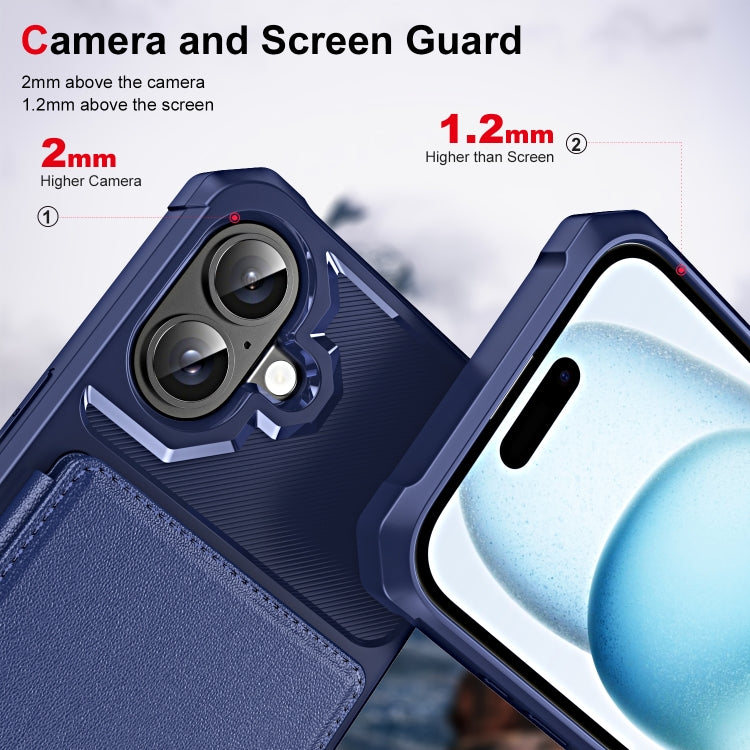 For iPhone 16 Plus ENKAY Hat-Prince Card Slot Wallet TPU Back Leather Phone Case with Lens Film(Dark Blue) - free shipping - PMC Jewellery - Order now!