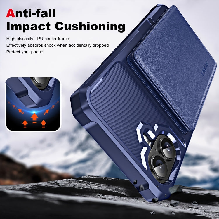 For iPhone 16 Plus ENKAY Hat-Prince Card Slot Wallet TPU Back Leather Phone Case with Lens Film(Dark Blue) - free shipping - PMC Jewellery - Order now!
