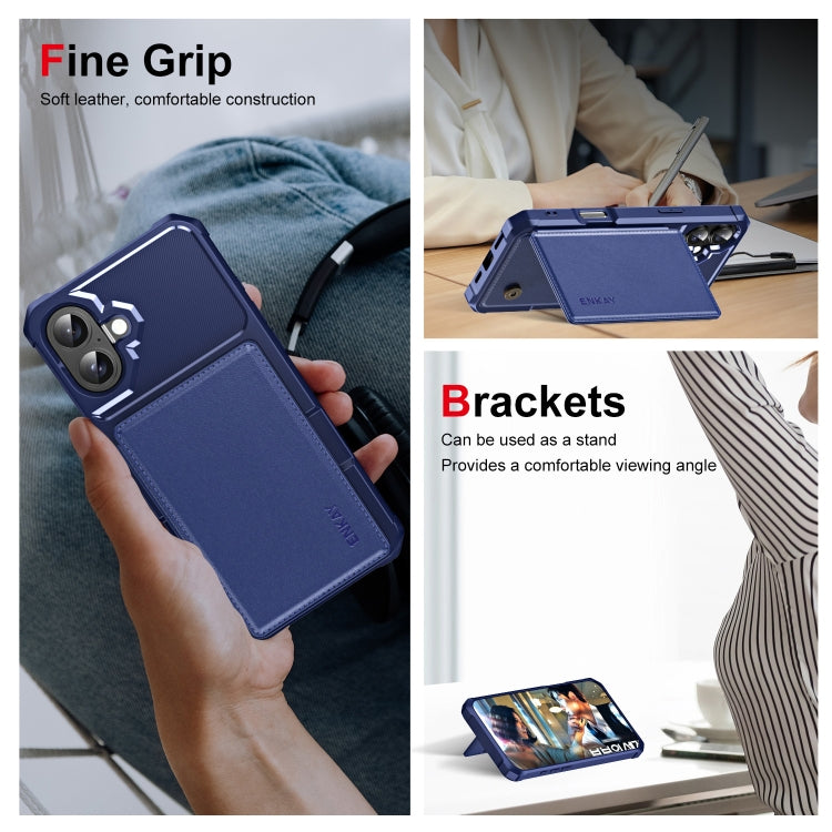 For iPhone 16 Plus ENKAY Hat-Prince Card Slot Wallet TPU Back Leather Phone Case with Lens Film(Dark Blue) - free shipping - PMC Jewellery - Order now!