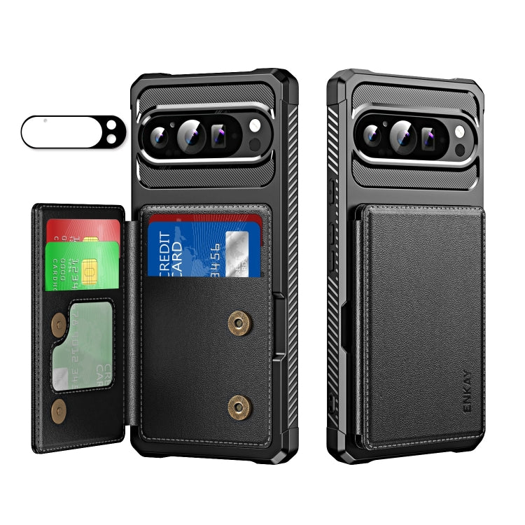 For Google Pixel 9 Pro XL ENKAY Hat-Prince Card Slot Wallet TPU Back Leather Phone Case with Lens Film(Black) - free shipping - PMC TechLife - Order now!