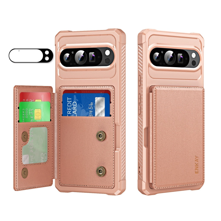 For Google Pixel 9 Pro XL ENKAY Hat-Prince Card Slot Wallet TPU Back Leather Phone Case with Lens Film(Rose Gold) - free shipping - PMC TechLife - Order now!