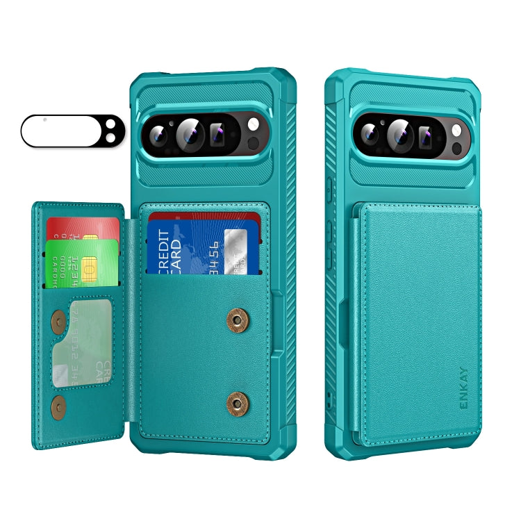 For Google Pixel 9 Pro XL ENKAY Hat-Prince Card Slot Wallet TPU Back Leather Phone Case with Lens Film(Cyan) - free shipping - PMC TechLife - Order now!