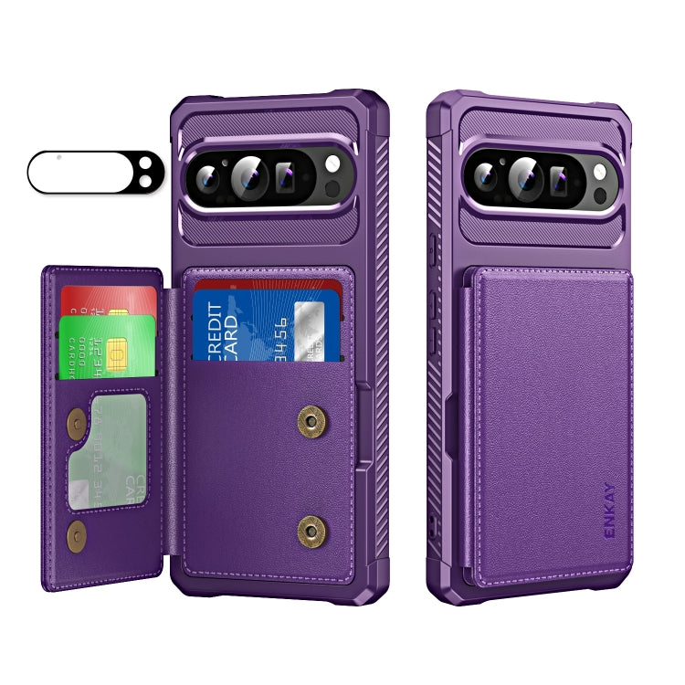 For Google Pixel 9 Pro XL ENKAY Hat-Prince Card Slot Wallet TPU Back Leather Phone Case with Lens Film(Purple) - free shipping - PMC TechLife - Order now!