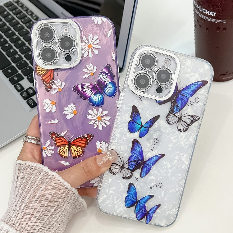 For iPhone 16e Plating Texture Butterfly TPU Phone Case with Glitter Lens Film(Purple Butterflies HU4) - iPhone 16e Cases by PMC TechLife | Online Shopping South Africa | PMC TechLife | Buy Now Pay Later Mobicred