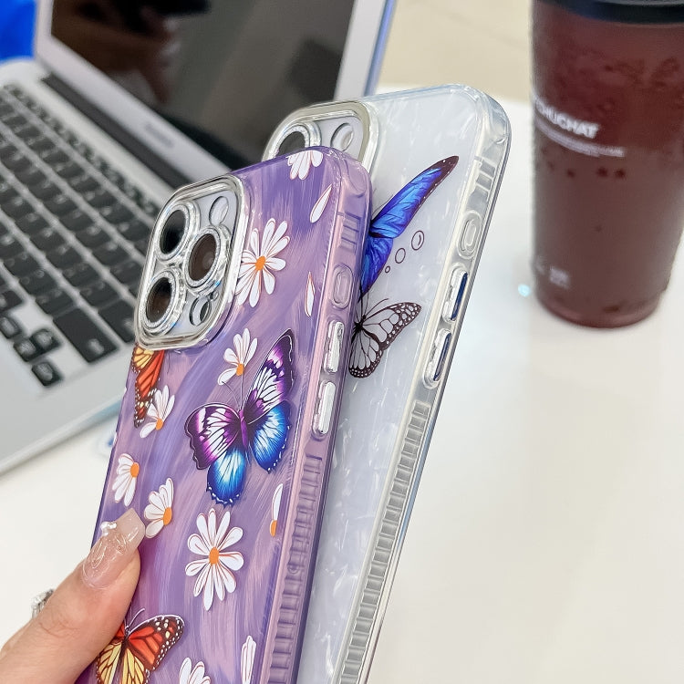 For iPhone 16e Plating Texture Butterfly TPU Phone Case with Glitter Lens Film(Flowers Butterflies HU1) - iPhone 16e Cases by PMC TechLife | Online Shopping South Africa | PMC TechLife | Buy Now Pay Later Mobicred