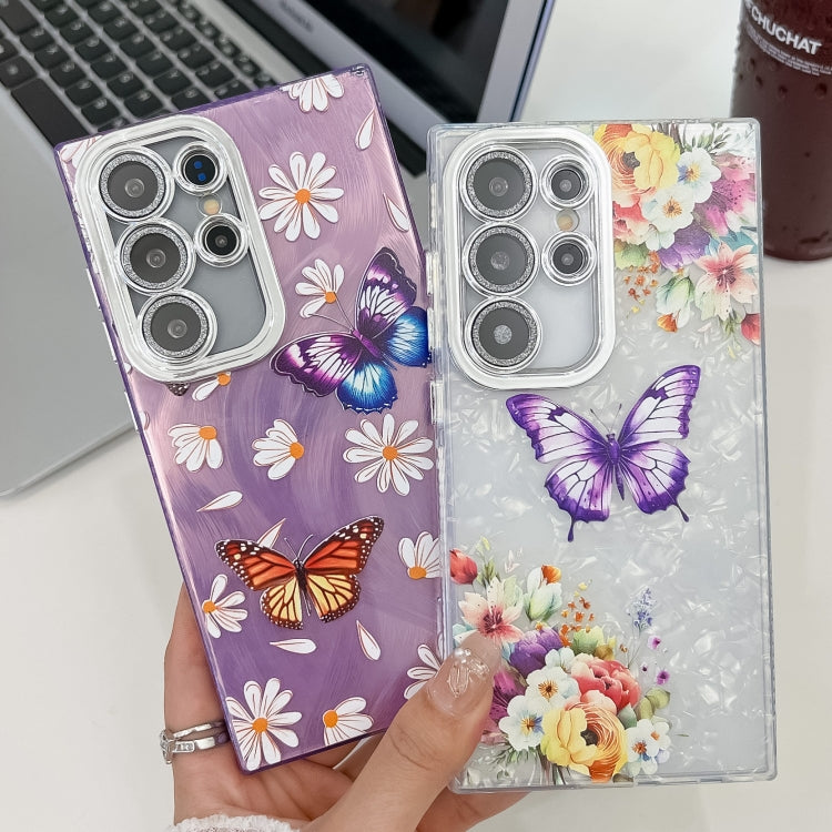 For Samsung Galaxy S25 Ultra 5G Plating Texture Butterfly TPU Phone Case with Glitter Lens Film(Purple Butterflies HU4) - Galaxy S25 Ultra 5G Cases by PMC Jewellery | Online Shopping South Africa | PMC Jewellery | Buy Now Pay Later Mobicred