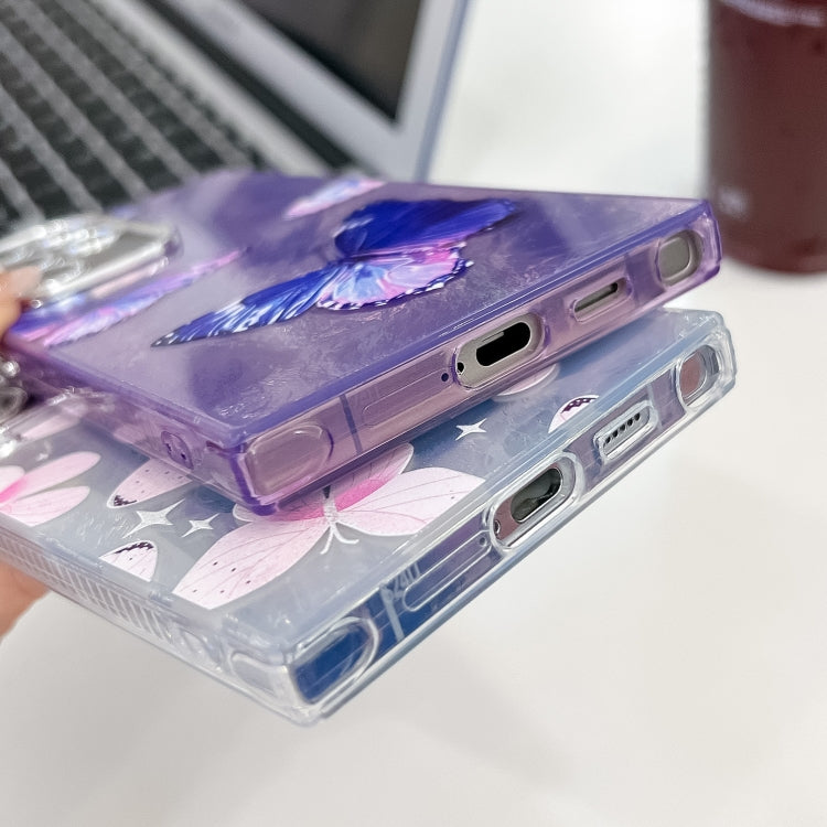 For Samsung Galaxy S25 Ultra 5G Plating Texture Butterfly TPU Phone Case with Glitter Lens Film(Purple Butterflies HU4) - Galaxy S25 Ultra 5G Cases by PMC Jewellery | Online Shopping South Africa | PMC Jewellery | Buy Now Pay Later Mobicred
