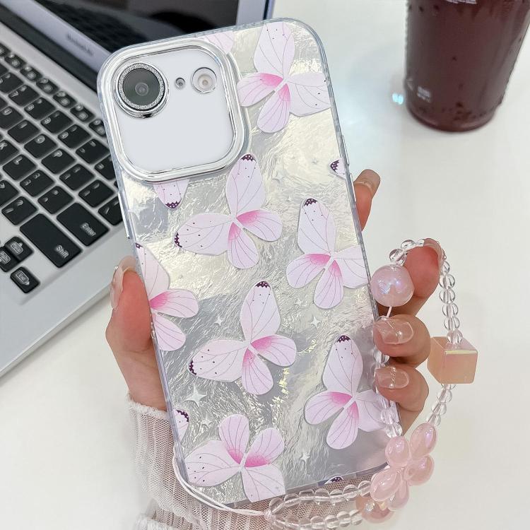 For iPhone 16e Plating Texture Butterfly Wristband TPU Phone Case with Glitter Lens Film(Pink Butterflies HU5) - iPhone 16e Cases by PMC TechLife | Online Shopping South Africa | PMC TechLife | Buy Now Pay Later Mobicred