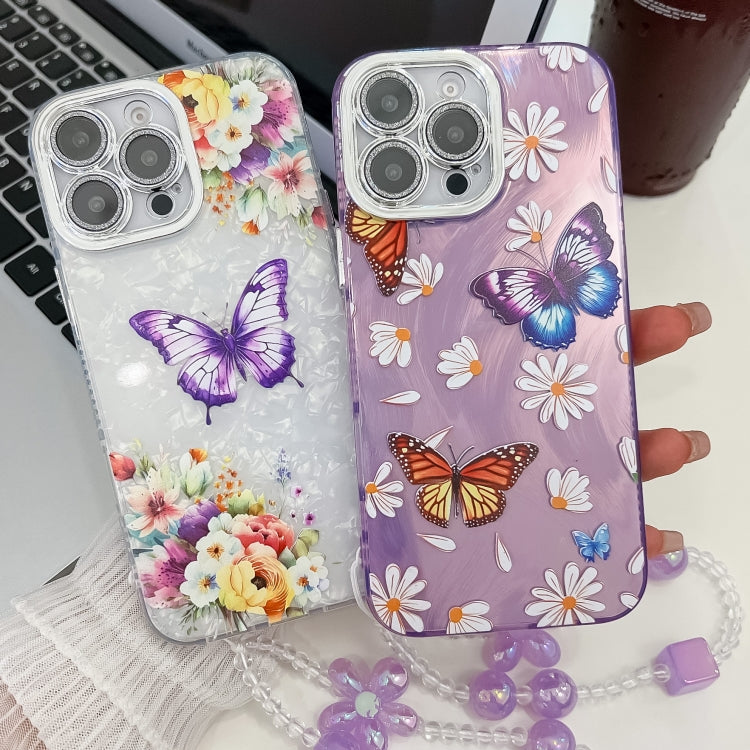 For iPhone 16e Plating Texture Butterfly Wristband TPU Phone Case with Glitter Lens Film(Pink Butterflies HU5) - iPhone 16e Cases by PMC TechLife | Online Shopping South Africa | PMC TechLife | Buy Now Pay Later Mobicred