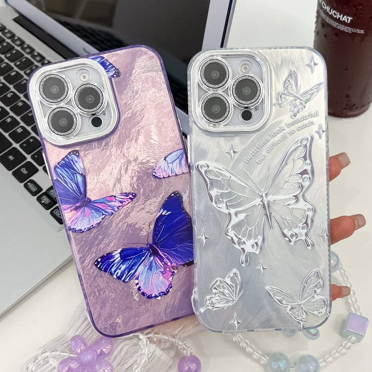 For iPhone 16e Plating Texture Butterfly Wristband TPU Phone Case with Glitter Lens Film(Flowers Butterflies HU1) - iPhone 16e Cases by PMC TechLife | Online Shopping South Africa | PMC TechLife | Buy Now Pay Later Mobicred