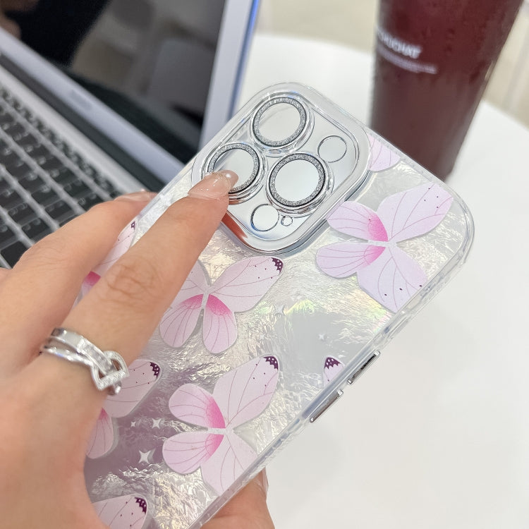 For iPhone 16e Plating Texture Butterfly Wristband TPU Phone Case with Glitter Lens Film(Daisy Butterflies HU2) - iPhone 16e Cases by PMC TechLife | Online Shopping South Africa | PMC TechLife | Buy Now Pay Later Mobicred