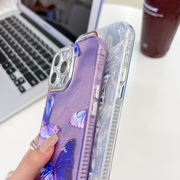 For iPhone 16e Plating Texture Butterfly Wristband TPU Phone Case with Glitter Lens Film(Flowers Butterflies HU1) - iPhone 16e Cases by PMC TechLife | Online Shopping South Africa | PMC TechLife | Buy Now Pay Later Mobicred