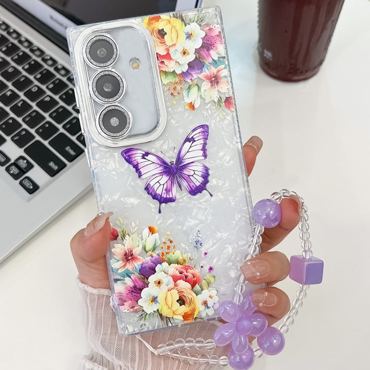 For Samsung Galaxy S25 5G Plating Texture Butterfly Wristband TPU Phone Case with Glitter Lens Film(Flowers Butterflies HU1) - Galaxy S25 5G Cases by PMC Jewellery | Online Shopping South Africa | PMC Jewellery | Buy Now Pay Later Mobicred