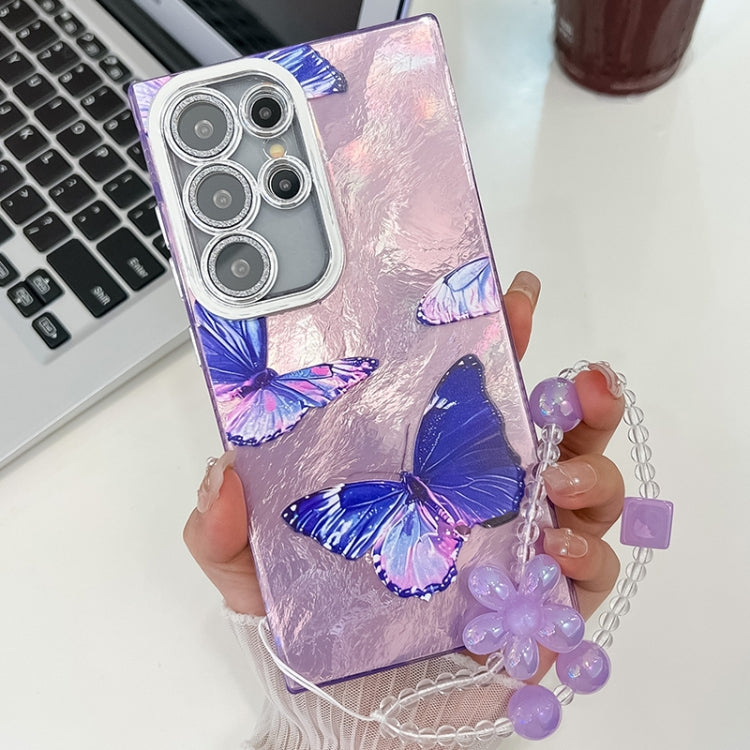 For Samsung Galaxy S25 Ultra 5G Plating Texture Butterfly Wristband TPU Phone Case with Glitter Lens Film(Purple Butterflies HU4) - Galaxy S25 Ultra 5G Cases by PMC Jewellery | Online Shopping South Africa | PMC Jewellery | Buy Now Pay Later Mobicred
