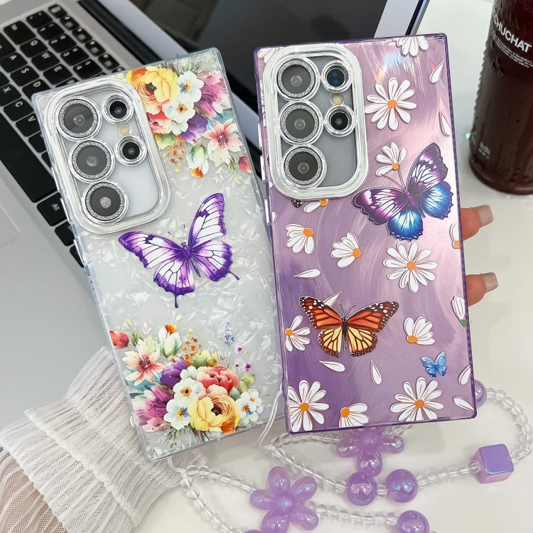 For Samsung Galaxy S25+ 5G Plating Texture Butterfly Wristband TPU Phone Case with Glitter Lens Film(Pink Butterflies HU5) - Galaxy S25+ 5G Cases by PMC Jewellery | Online Shopping South Africa | PMC Jewellery | Buy Now Pay Later Mobicred