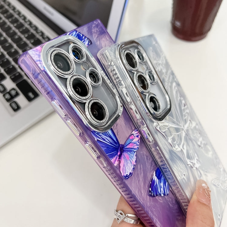For Samsung Galaxy S25 Ultra 5G Plating Texture Butterfly Wristband TPU Phone Case with Glitter Lens Film(Daisy Butterflies HU2) - free shipping - PMC Jewellery - Order now!