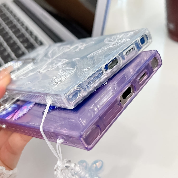 For Samsung Galaxy S25 5G Plating Texture Butterfly Wristband TPU Phone Case with Glitter Lens Film(Pink Butterflies HU5) - Galaxy S25 5G Cases by PMC Jewellery | Online Shopping South Africa | PMC Jewellery | Buy Now Pay Later Mobicred