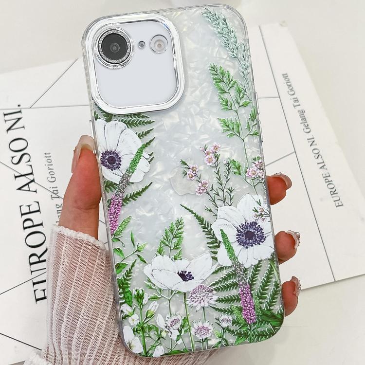 For iPhone 16e Electroplating Flowers Plants Texture TPU Phone Case(Green Plants FL5) - iPhone 16e Cases by PMC TechLife | Online Shopping South Africa | PMC TechLife | Buy Now Pay Later Mobicred